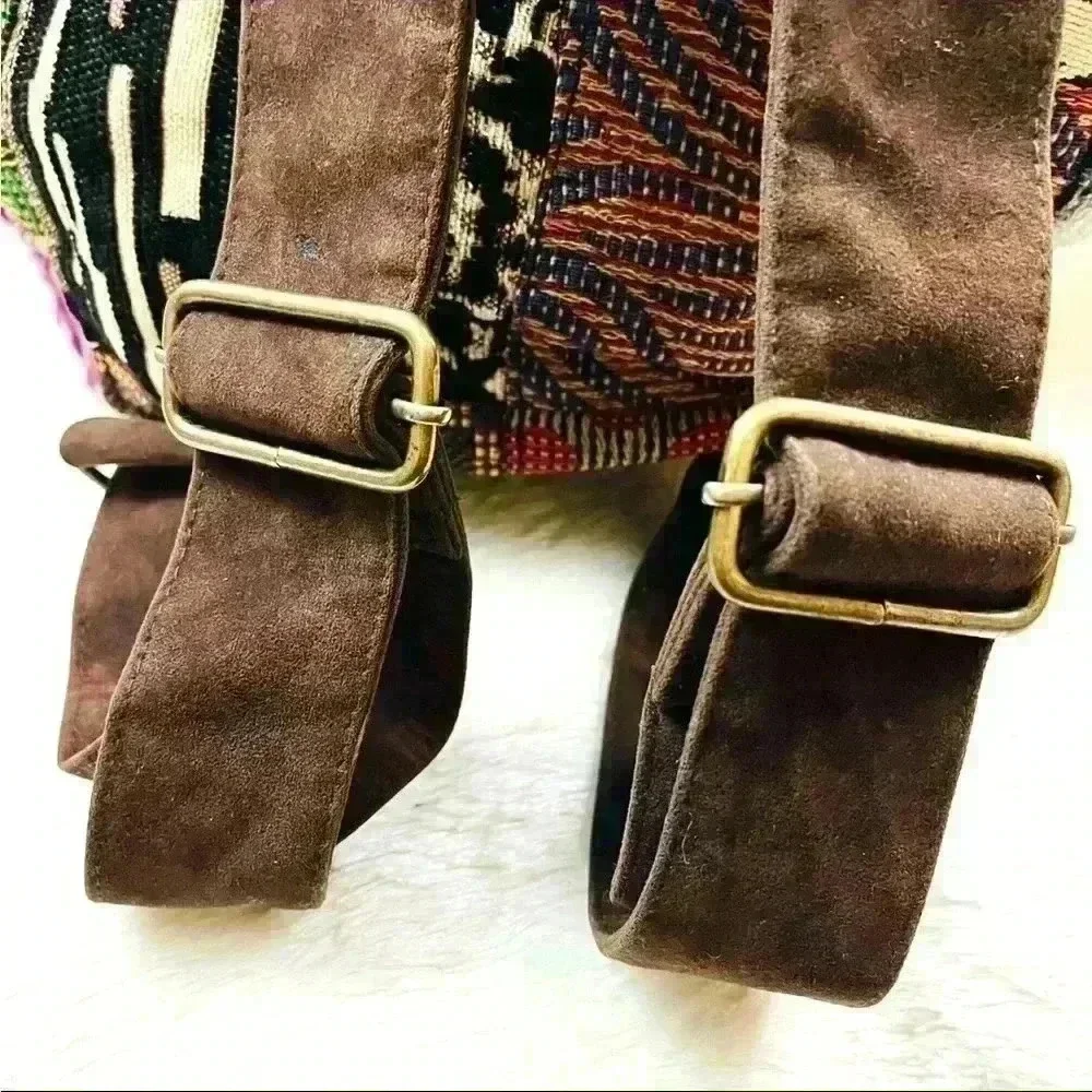Handcrafted Patchwork Bucket Boho Hobo Drawstring Tassel Backpack Bag